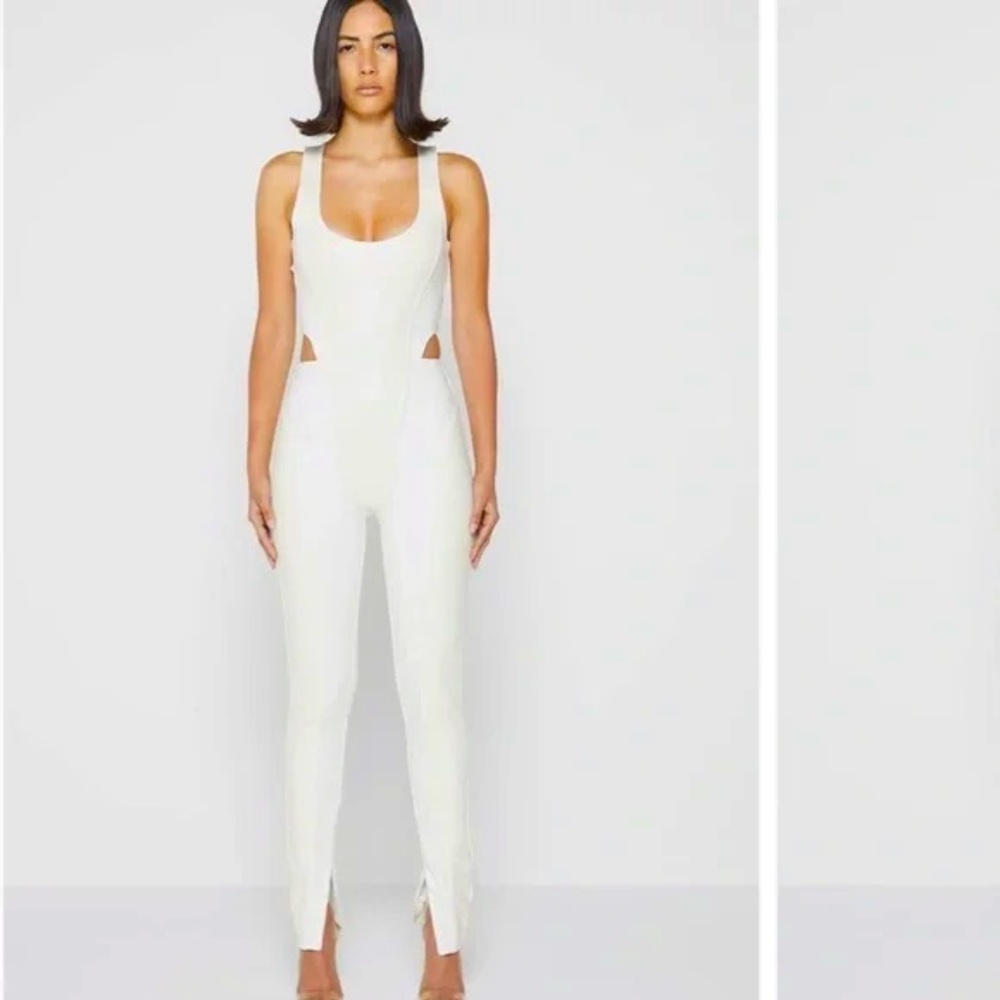 Vegan Leather Corset Lace Up Jumpsuit - Off White